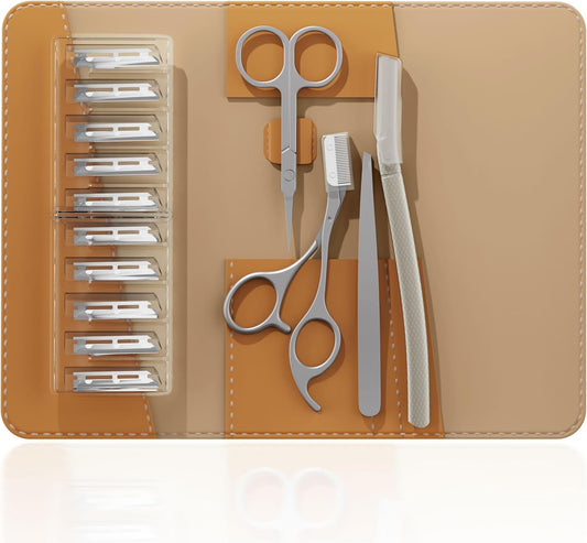 Eyebrow & Face Grooming Kit – Razor, Scissors, Tweezers & Replaceable Blades