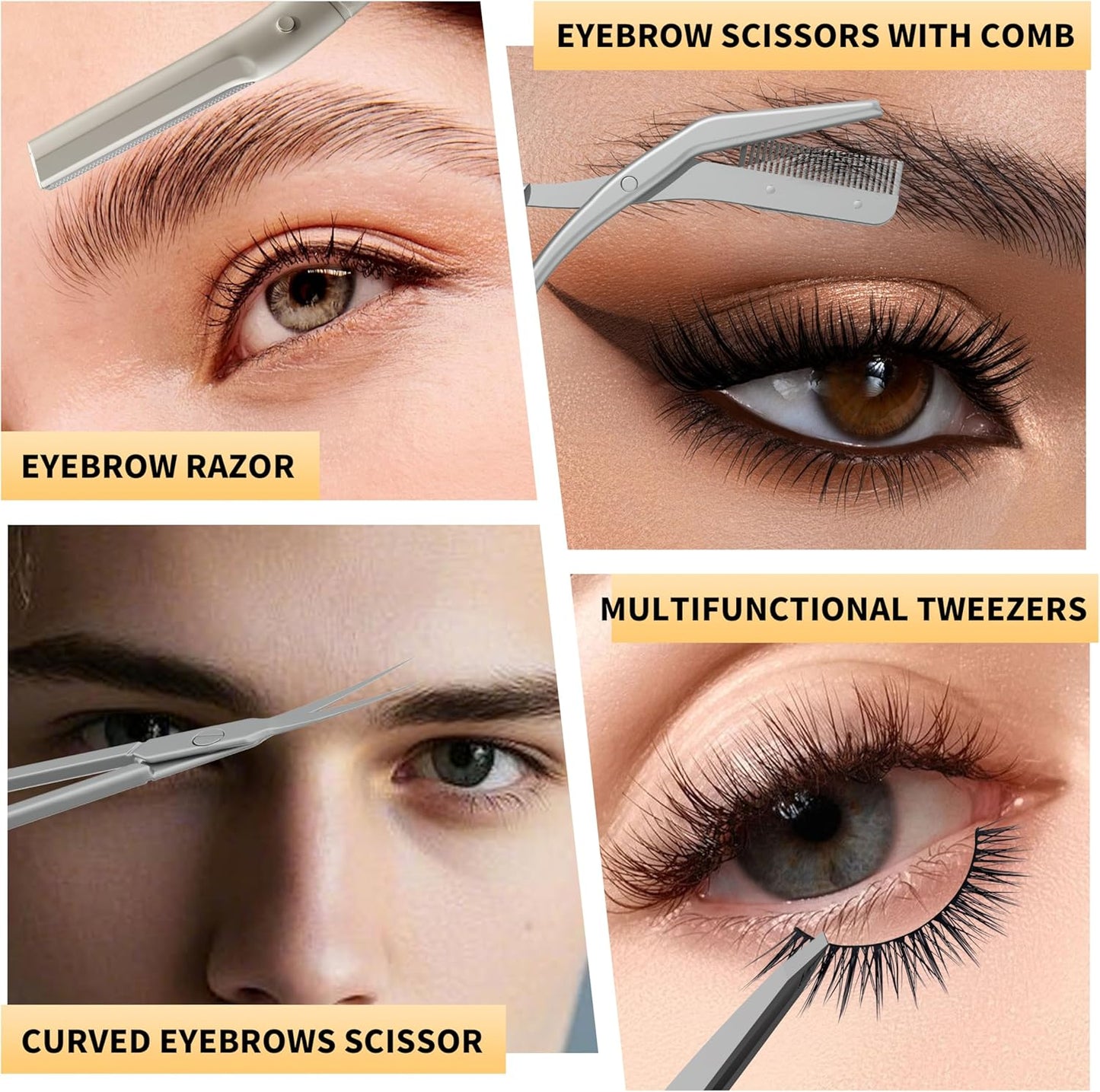 Eyebrow & Face Grooming Kit – Razor, Scissors, Tweezers & Replaceable Blades